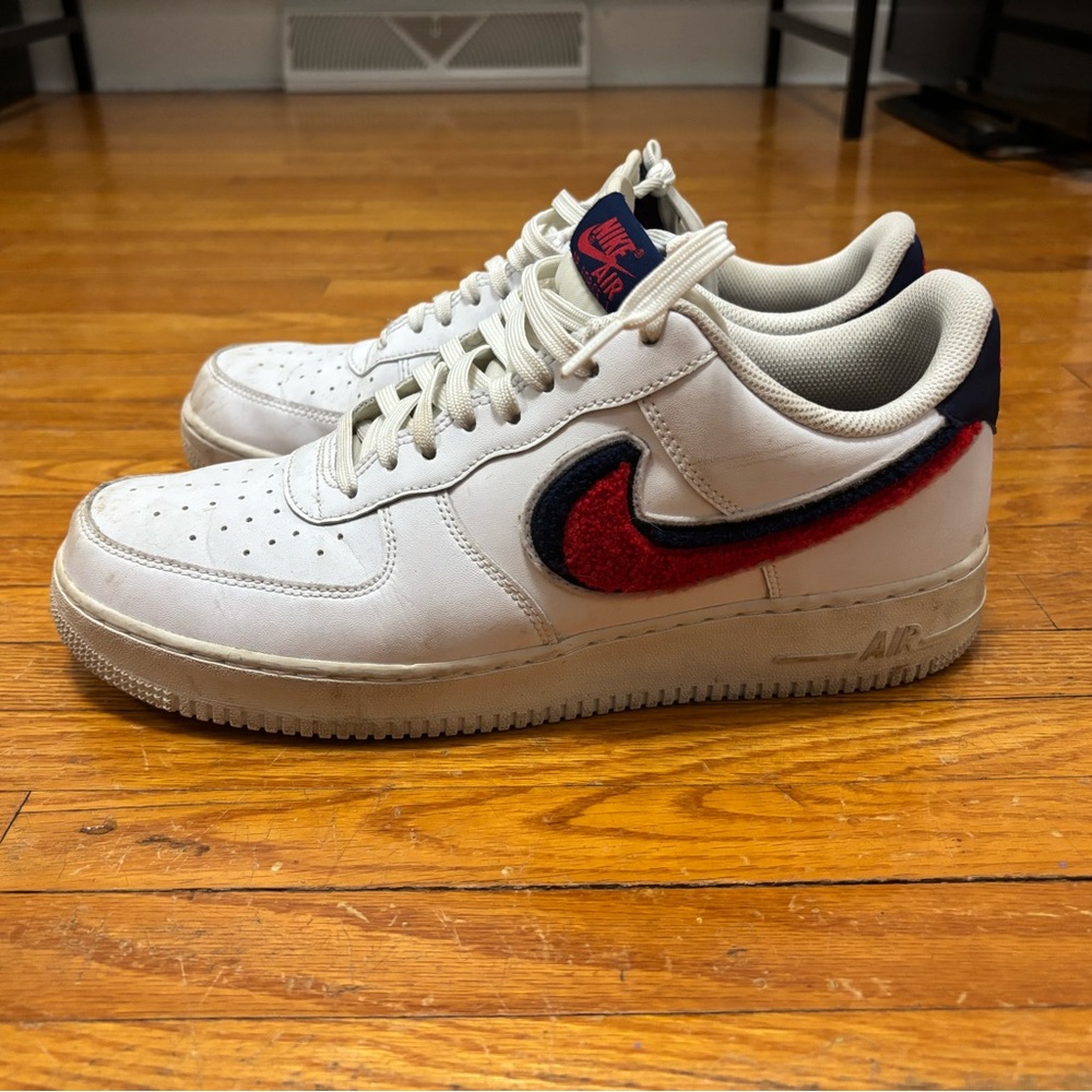 Nike Air Force 1 White with Red and Navy Swoosh